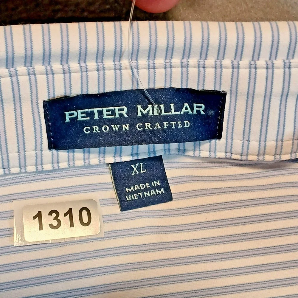 Peter Millar Crown Crafted Performance Striped Mesh Polo Shirt White Blue XL‎
